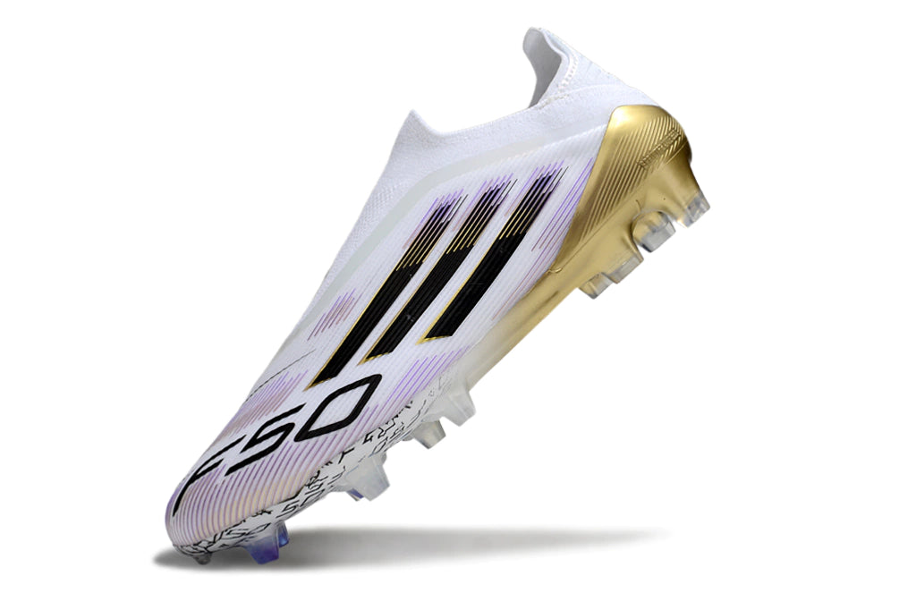 Chuteira Adidas F50 X Laceless Campo - Branco/Dourado