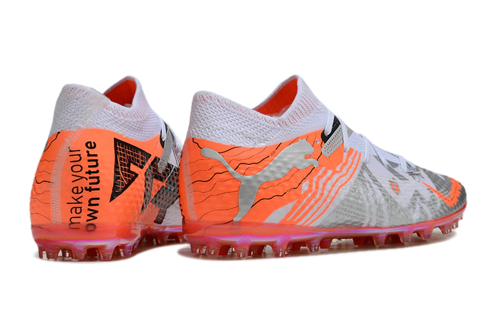 Chuteira Puma Future 7 Match MG - Cinza/Branco/Laranja