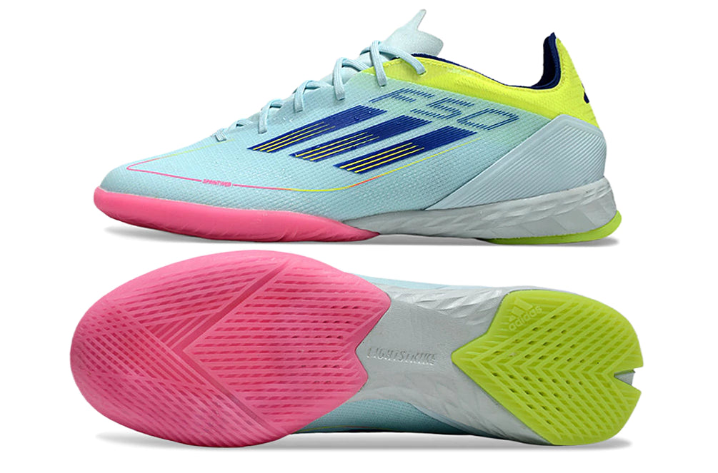 Chuteira Adidas X F50 Futsal - Azul claro/Rosa/Rosa