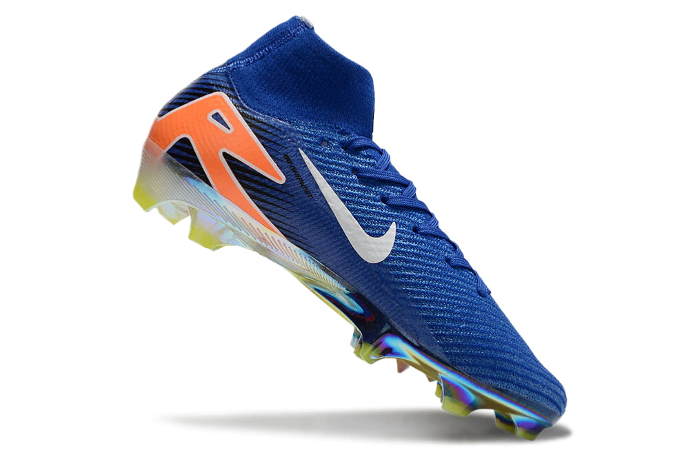 Chuteira Nike Air Zoom Mercurial Superfly 10 Elite Campo - Azul/Laranja/Branco
