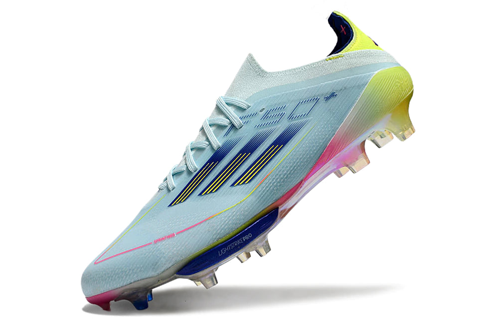 Chuteira Adidas F50.1 Elite Campo - Azul Claro/Verde/Rosa