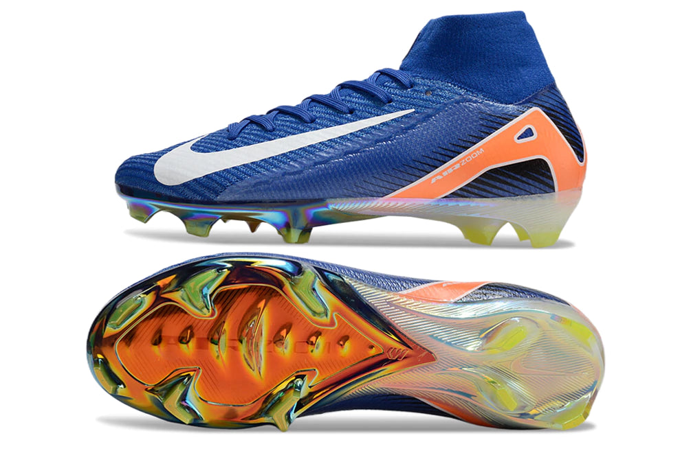 Chuteira Nike Air Zoom Mercurial Superfly 10 Elite Campo - Azul/Laranja/Branco