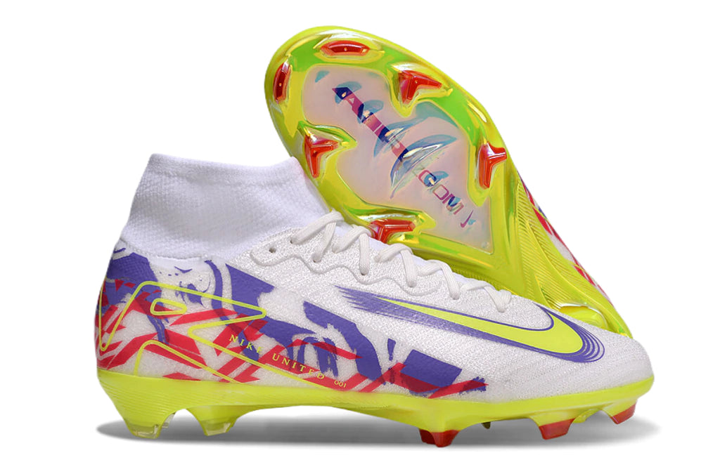 Chuteira Nike Air Zoom Mercurial Superfly 10 Elite Campo - Branco/Roxo/Verde/Vermelho