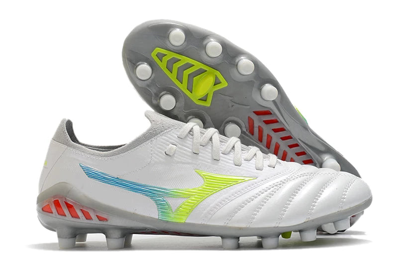 Chuteira Mizuno Morelia Neo 3 Campo FG - Branco/Verde/Azul