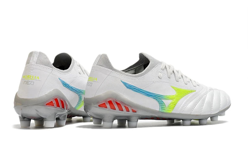 Chuteira Mizuno Morelia Neo 3 Campo FG - Branco/Verde/Azul