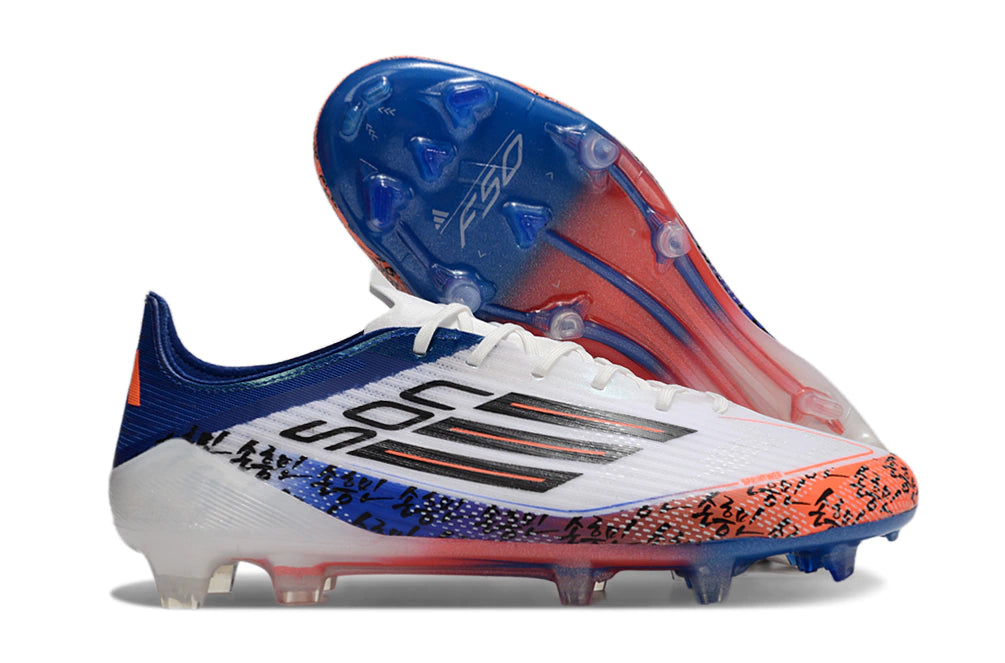 Chuteira Adidas F50 X Campo - Branco/Azul/Laranja