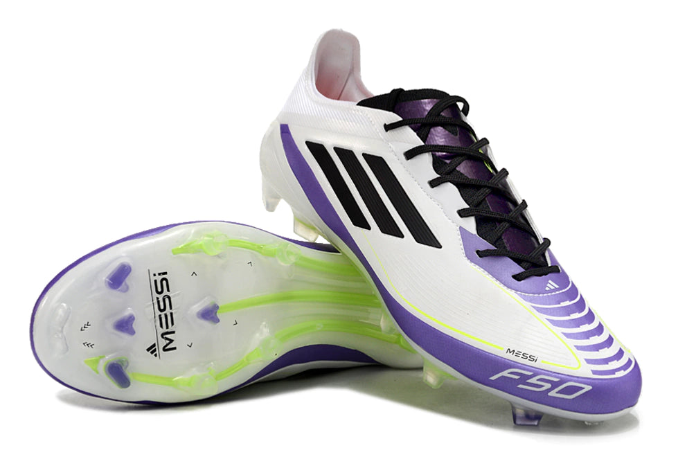 Chuteira Adidas F50 X Campo - Branco/Roxo/Verde