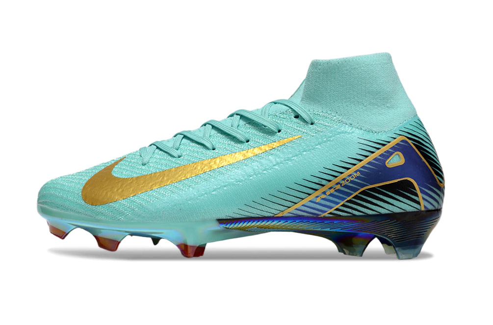 Chuteira Nike Air Zoom Mercurial Superfly 10 Elite Campo - Azul/Dourado