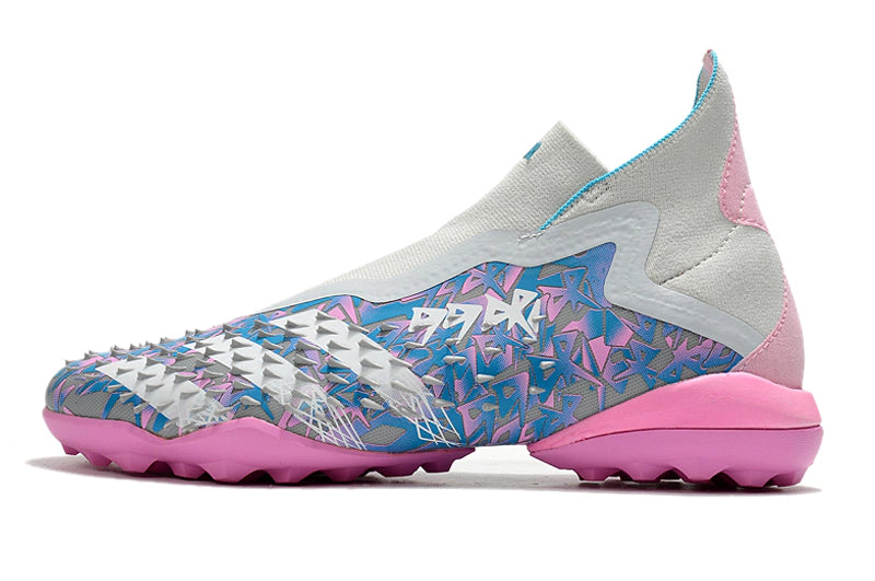 Chuteira Adidas Predator Freak+ Society - Cinza/Rosa/Azul