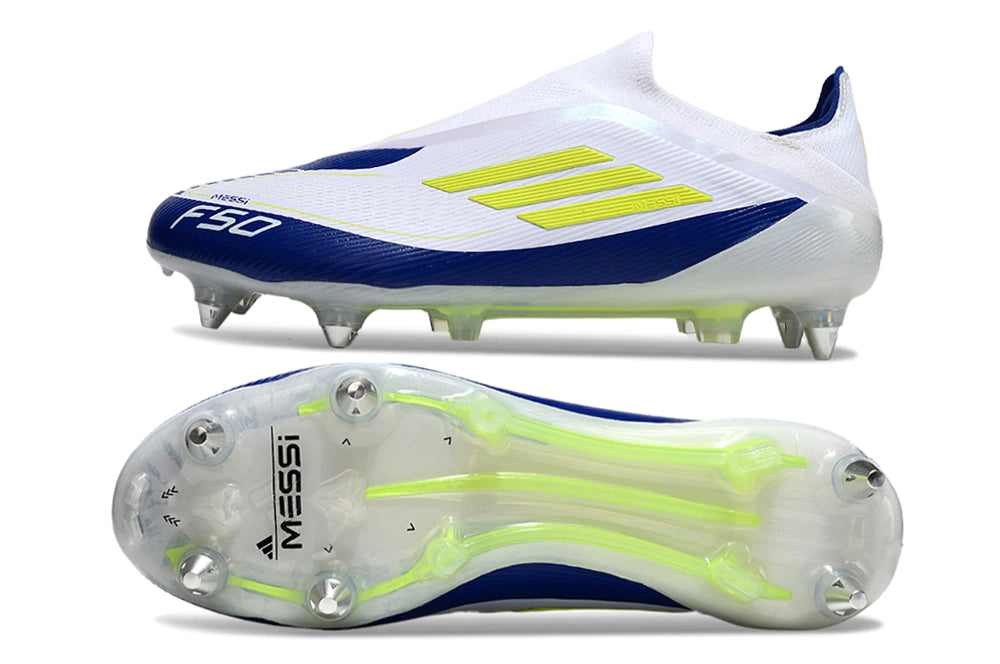 Chuteira Adidas F50 X Laceless Campo SG - Branco/Azul/Verde