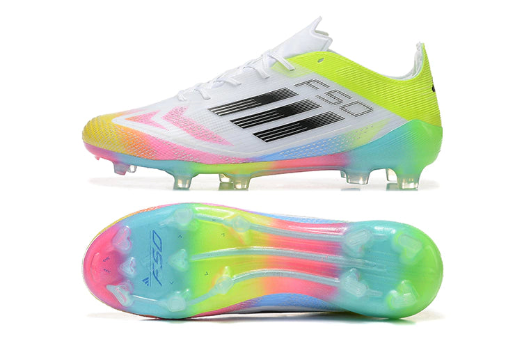 Chuteira Adidas F50 X Campo - Branco/Azul/Verde/Rosa