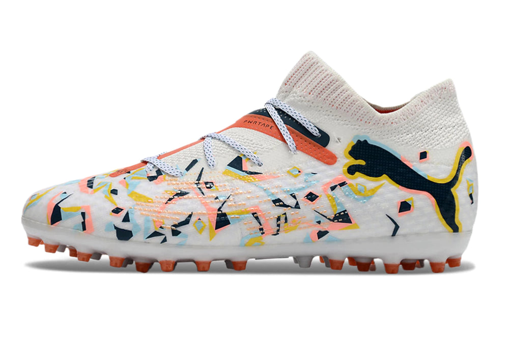 Chuteira Puma Future 7 Match MG - Branco/Laranja/Amarelo
