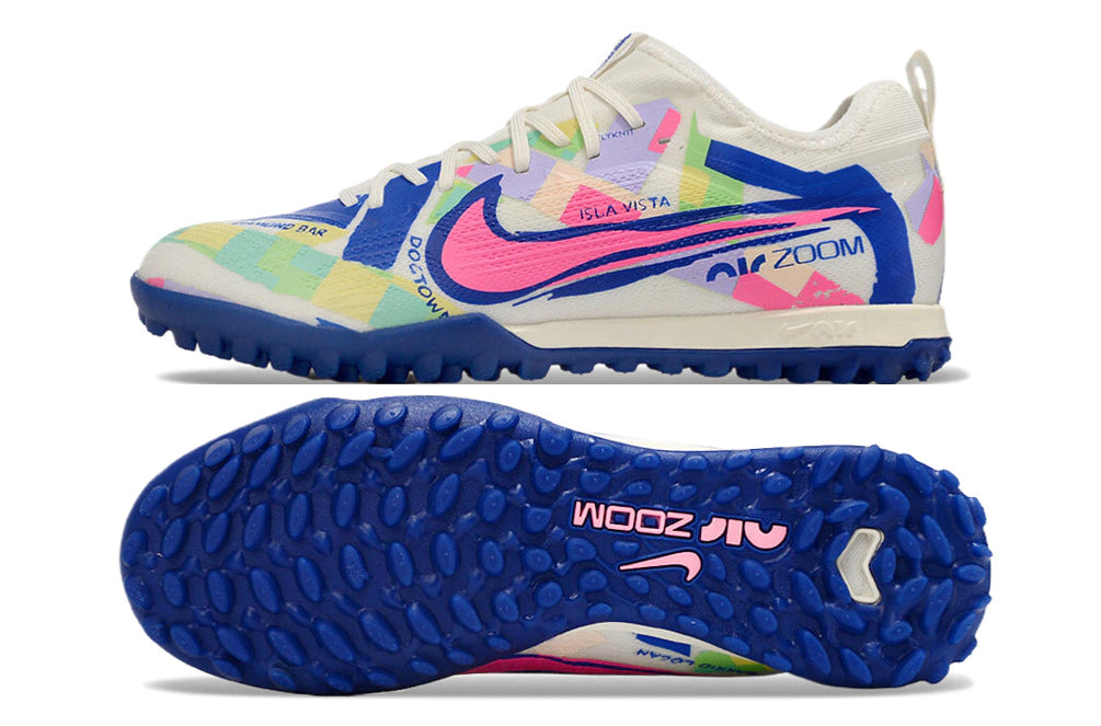Chuteira Nike Mercurial Vapor 15 Pro Society - Branco/Azul/Verde/Rosa
