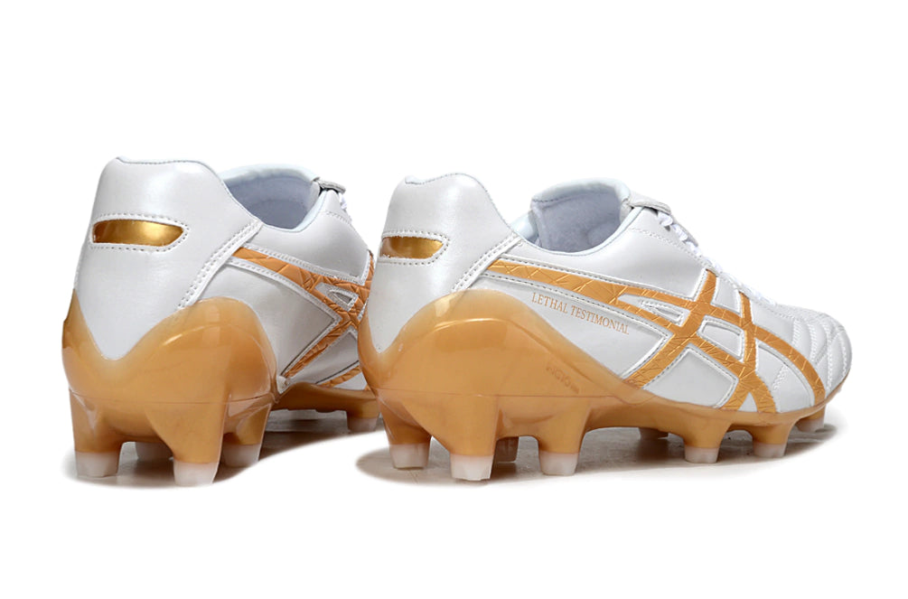Chuteira Campo Asics Lethal Testimonial 4 IT - Branco/Dourando