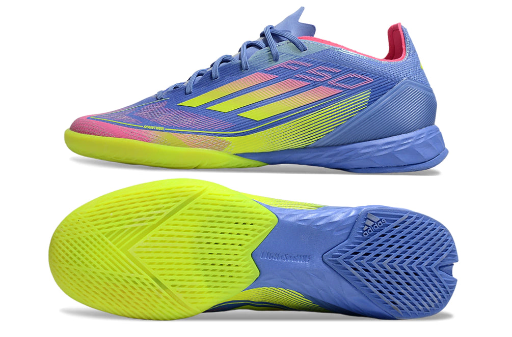Chuteira Adidas X F50 Futsal - Azul/Verde/Rosa