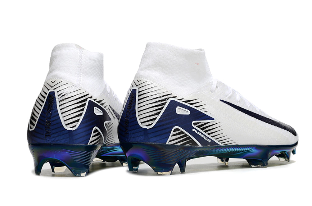 Chuteira Nike Air Zoom Mercurial Superfly 10 Elite Campo - Branco/Preto/Azul