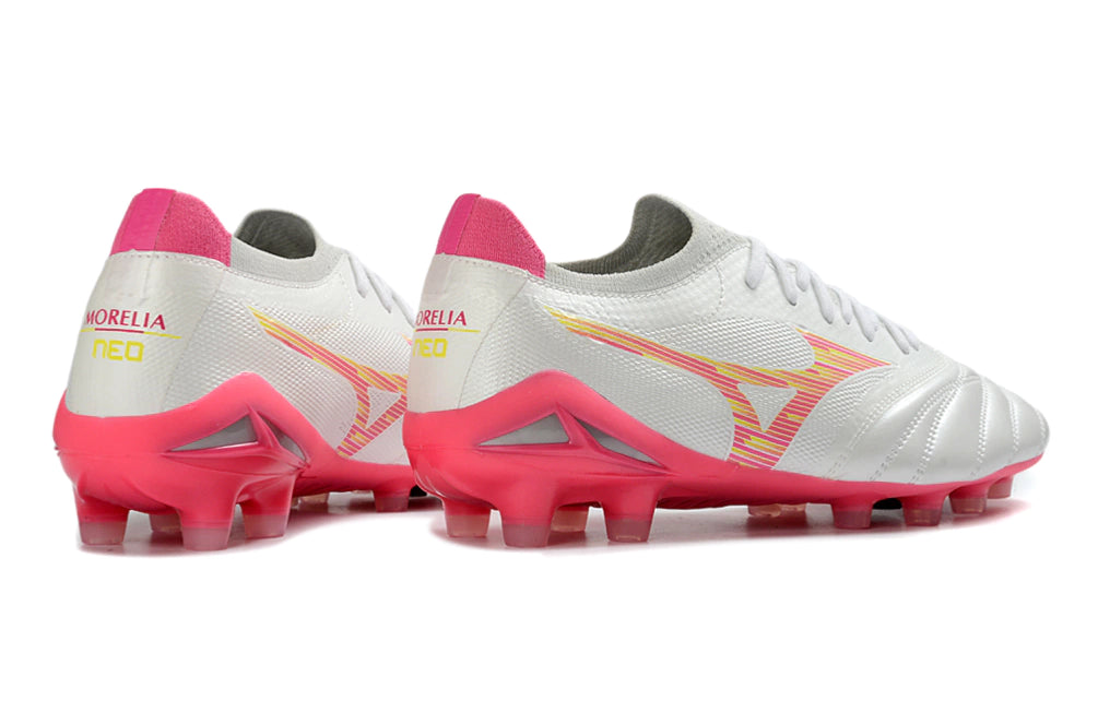 Chuteira Mizuno Morelia Neo 4 Campo - Branco/Rosa