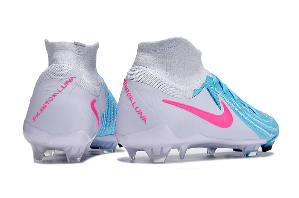 Chuteira Nike Campo Phantom Luna 2 Elite Campo FG - Branco/Rosa/Azul