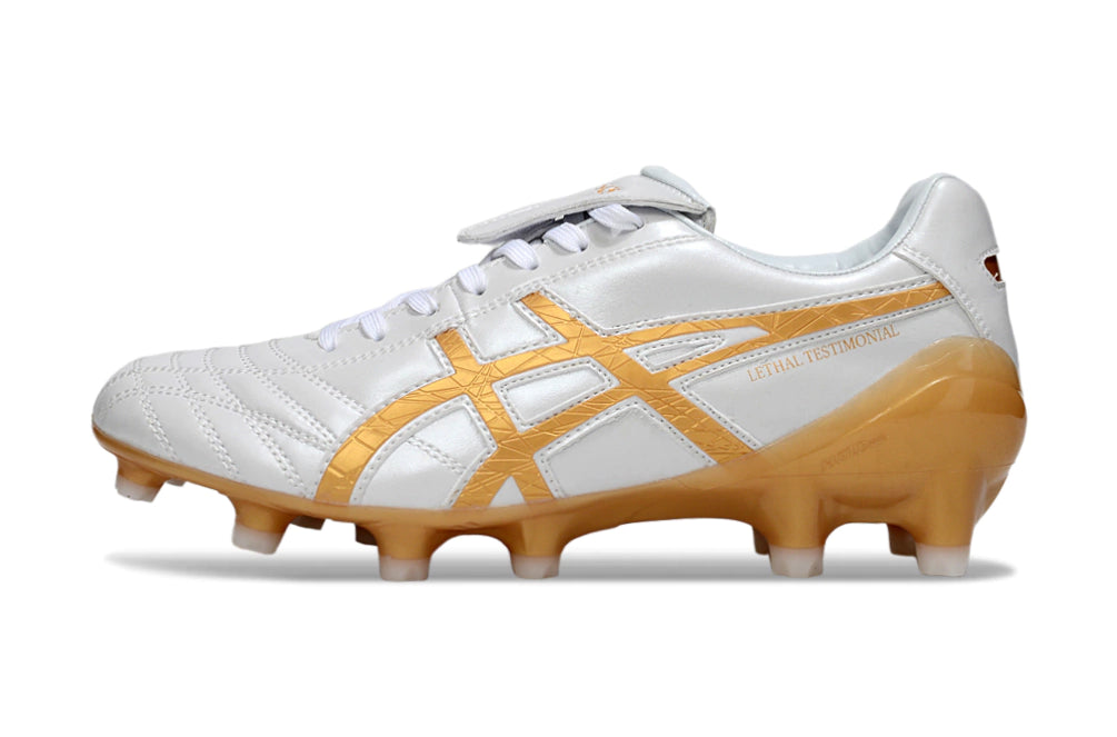 Chuteira Campo Asics Lethal Testimonial 4 IT - Branco/Dourando