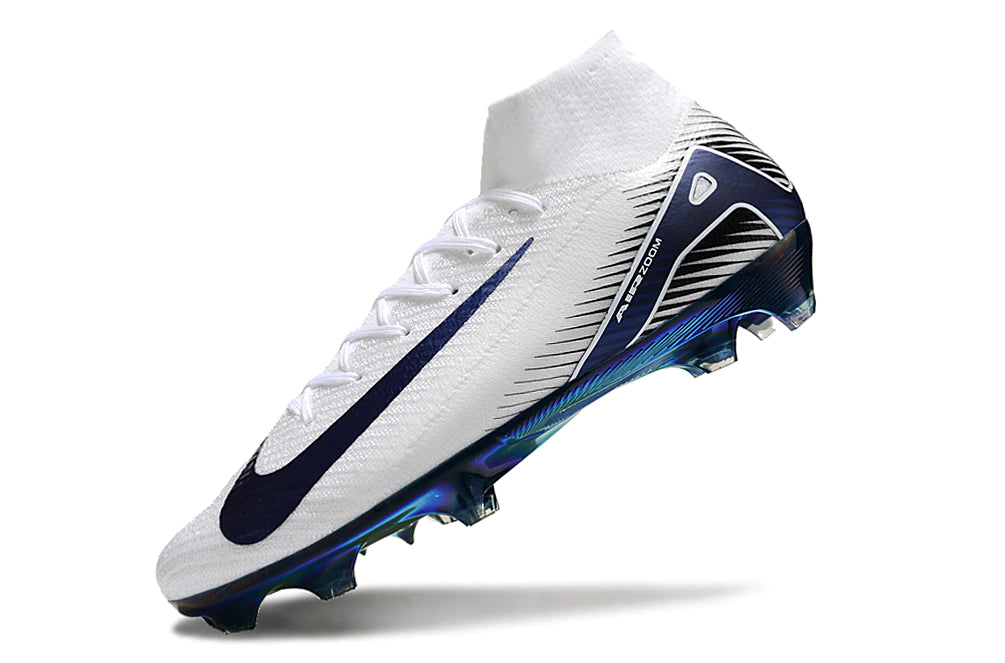 Chuteira Nike Air Zoom Mercurial Superfly 10 Elite Campo - Branco/Preto/Azul