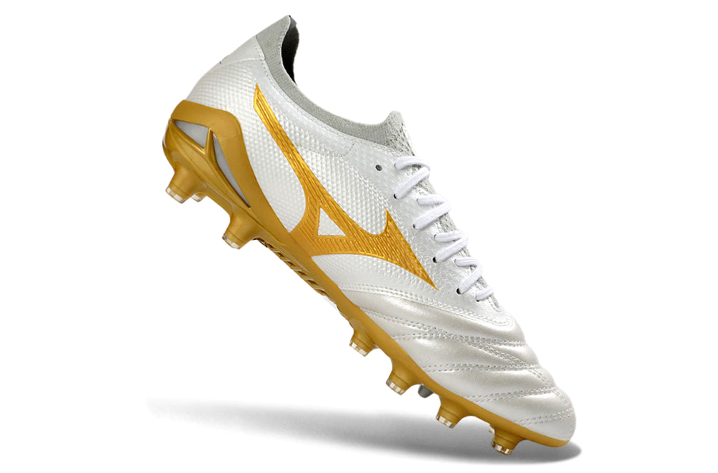 Chuteira Mizuno Morelia Neo 4 Campo - Branco/Dourado