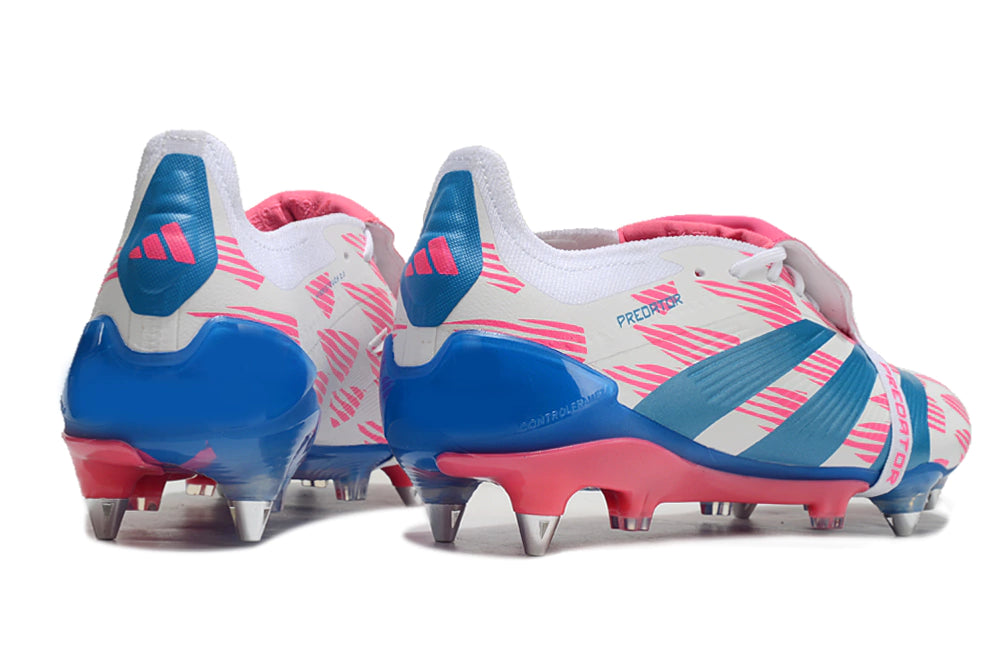 Chuteira Adidas Predator Elite Tongue SG - Branco/Azul/Rosa