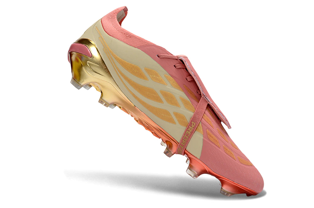 Chuteira Adidas Predator Tongue 26 Elite FG - Rosa/Dourado