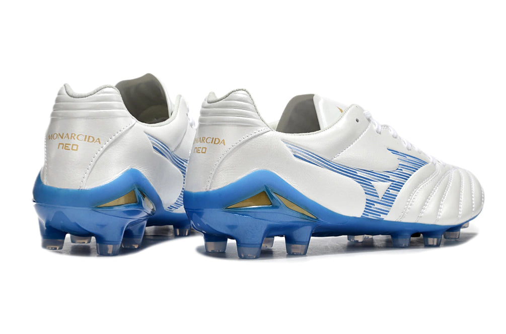 Chuteira Mizuno Morelia Neo 4 Campo - Branco/Azul