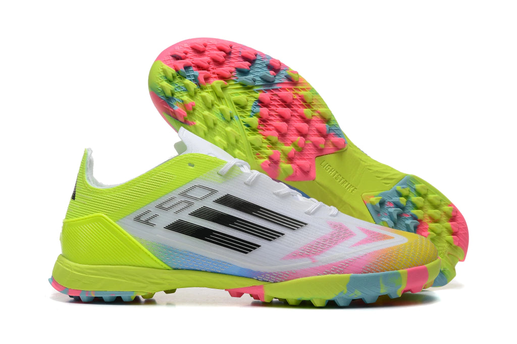 Chuteira Adidas X F50 Pro Society - Branco/Verde/Rosa/Azul