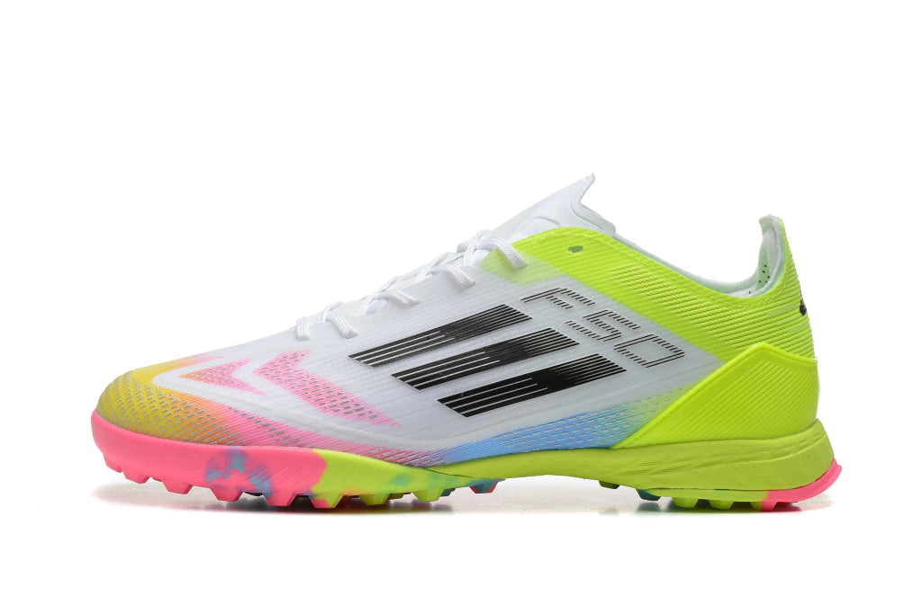 Chuteira Adidas X F50 Pro Society - Branco/Verde/Rosa/Azul