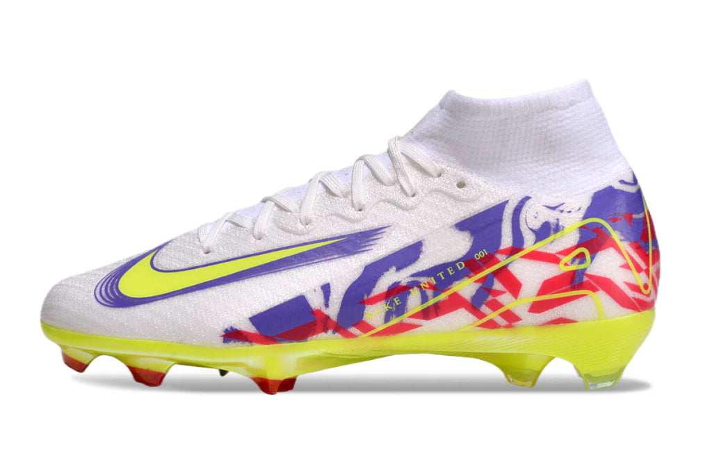 Chuteira Nike Air Zoom Mercurial Superfly 10 Elite Campo - Branco/Roxo/Verde/Vermelho