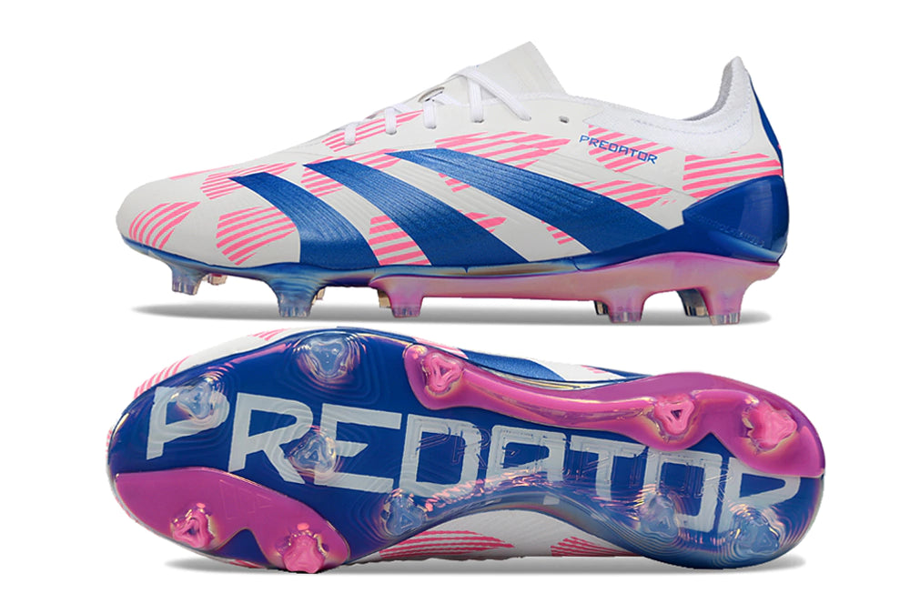 Chuteira Adidas Predator Elite Campo FG - Branco/Azul/Rosa