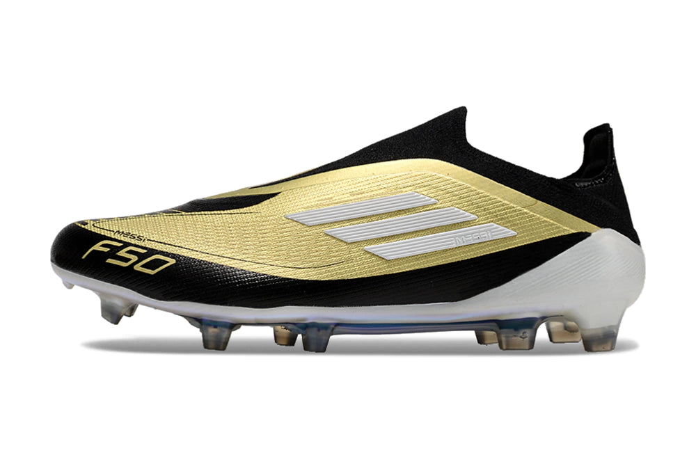 Chuteira Adidas F50 X Laceless Campo - Dourado/Preto/Branco