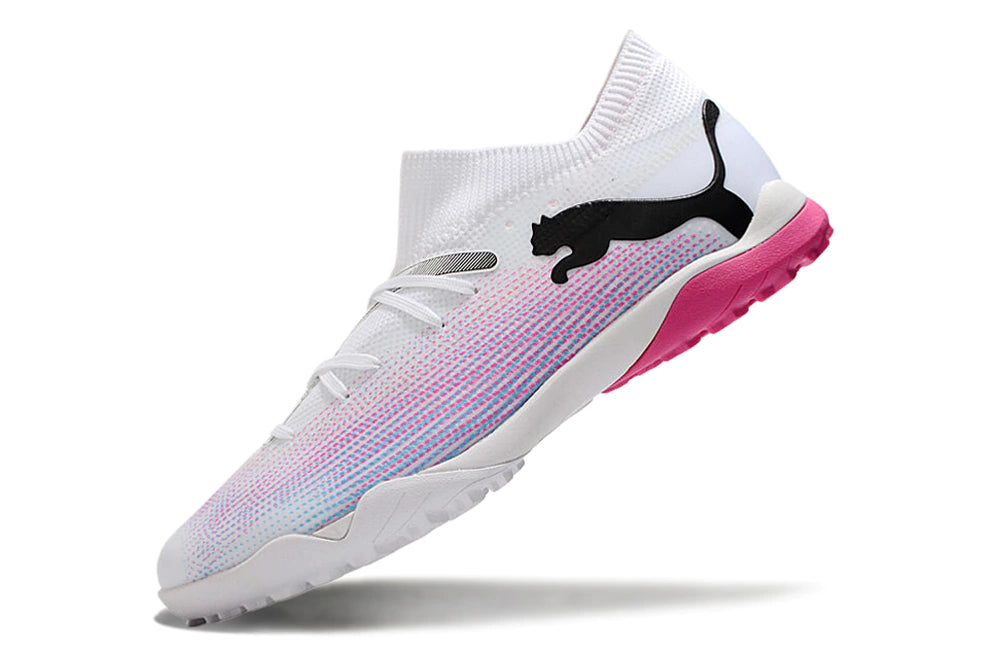 Chuteira Puma Future 7 Match Society - Branco/Preto/Rosa