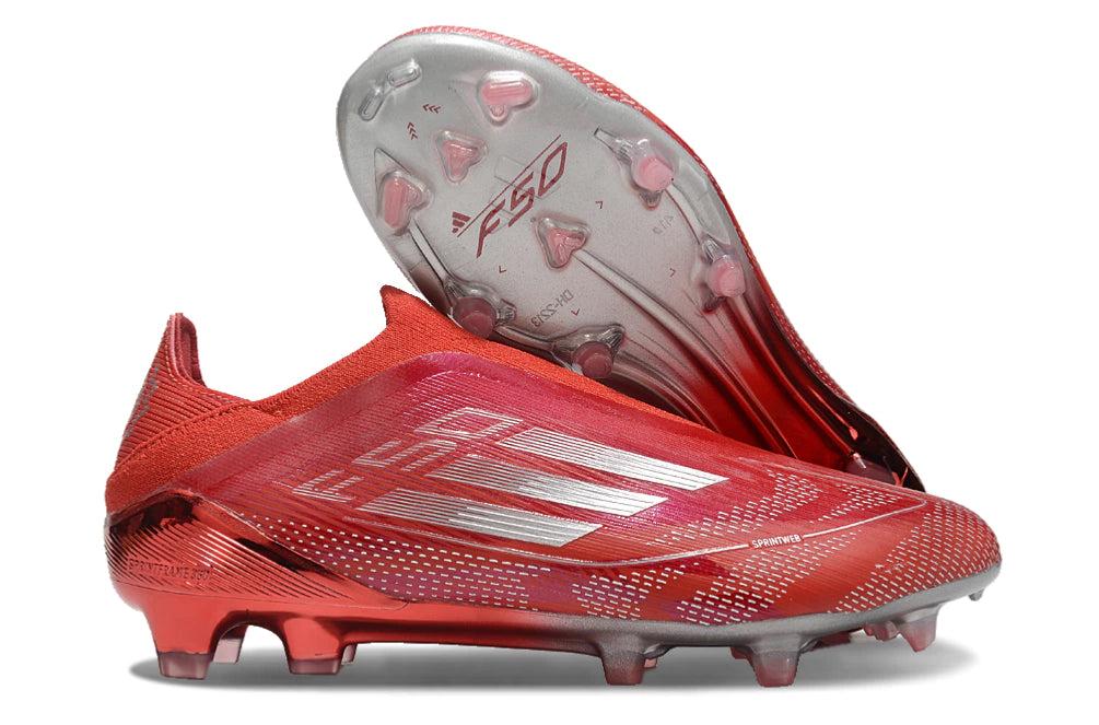 Chuteira Adidas F50 X Laceless Campo - Prata/Vermelho