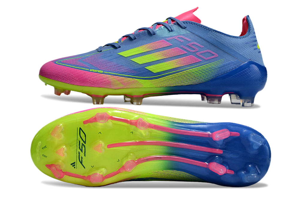 Chuteira Adidas F50 X Campo - Azul/Verde/Rosa
