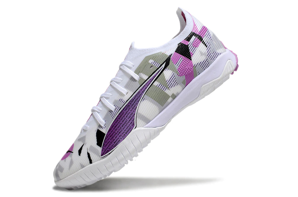 Chuteira Puma Ultra 5 Pro Cage Society - Branco/Preto/Rosa