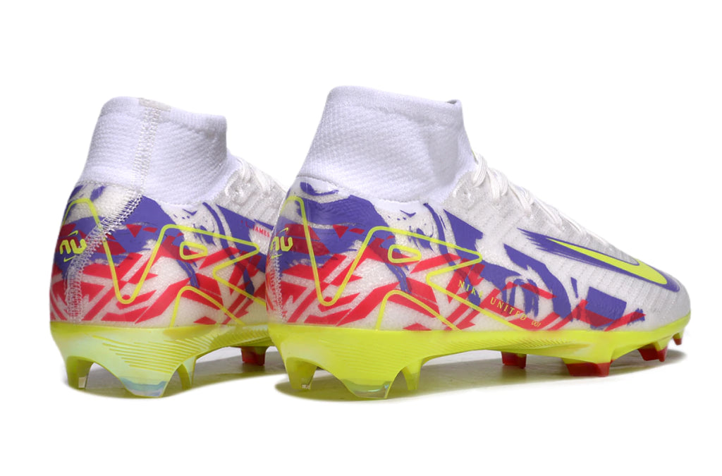 Chuteira Nike Air Zoom Mercurial Superfly 10 Elite Campo - Branco/Roxo/Verde/Vermelho