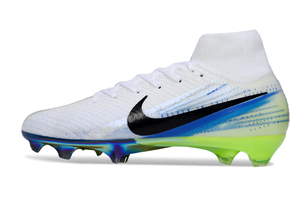 Chuteira Nike Air Zoom Mercurial Superfly 10 Elite Campo - Branco/Verde/Azul