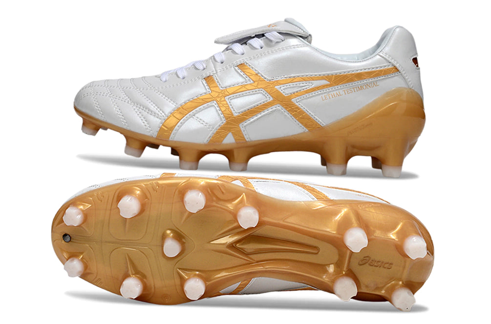 Chuteira Campo Asics Lethal Testimonial 4 IT - Branco/Dourando