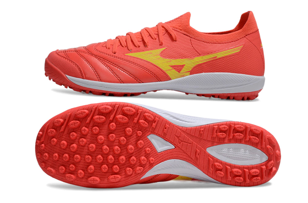 Chuteira Miuzno Morelia Neo Sala β Society - Laranja/Branco/Amarelo