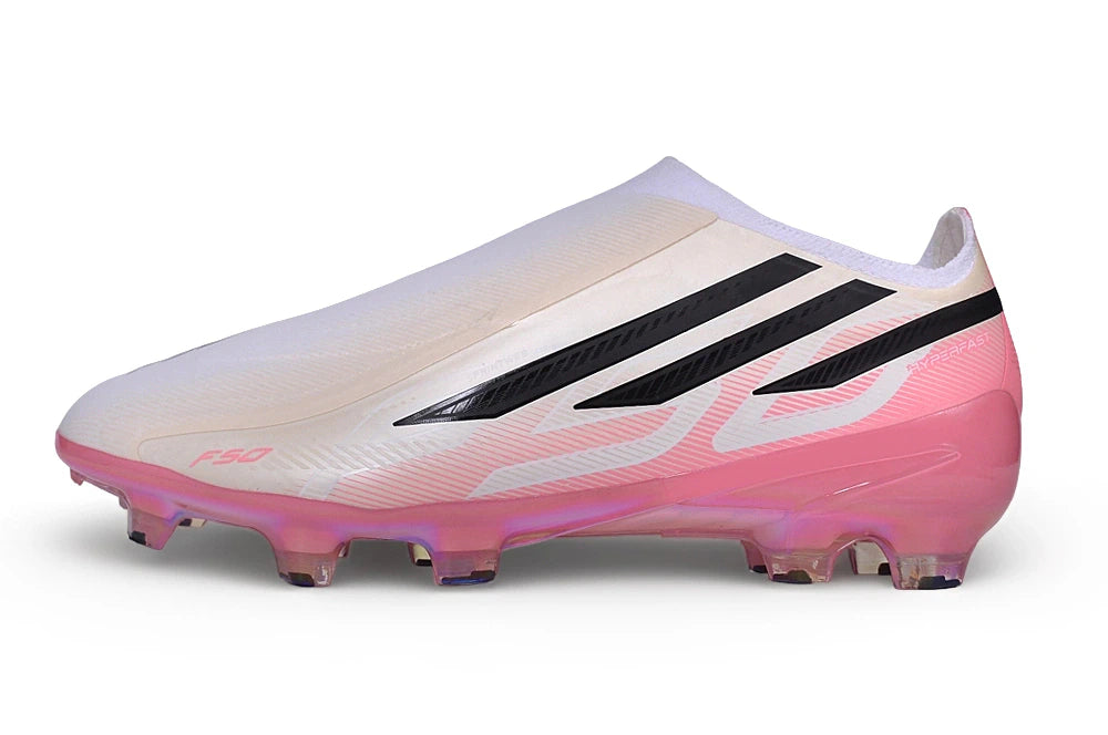 Chuteira Adidas F50 Hyperfast Laceless FG - Rosa/Branco