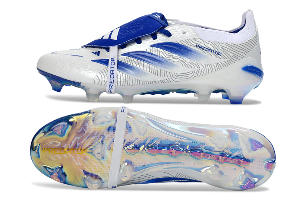 Chuteira Adidas Predator Tongue 26 Elite FG - Branco/Azul