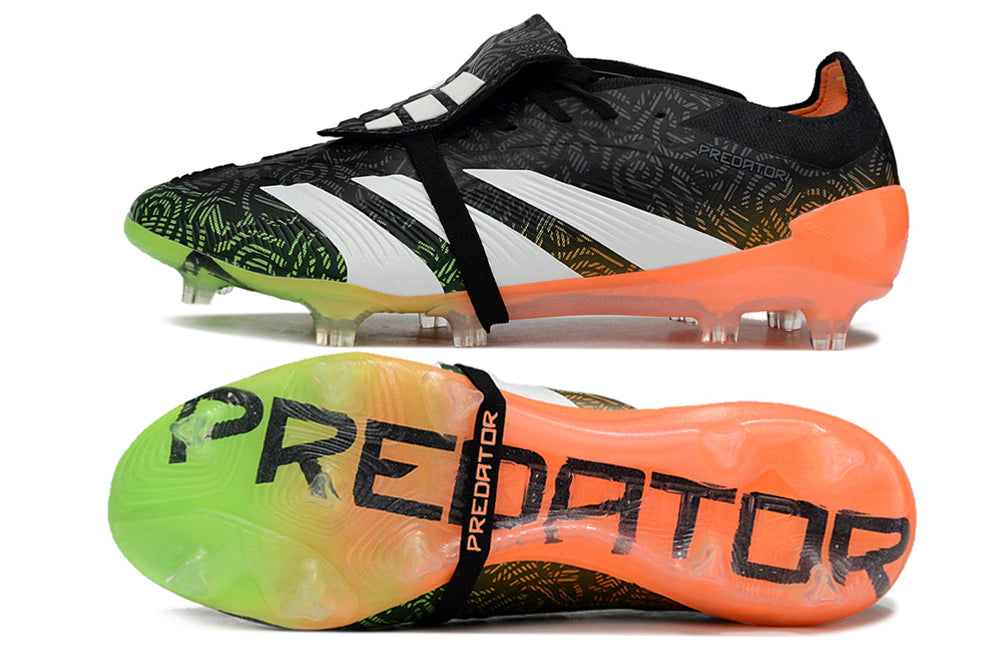 Chuteira Adidas Predstrike Elite Campo - Preto/Branco/Verde/Laranja