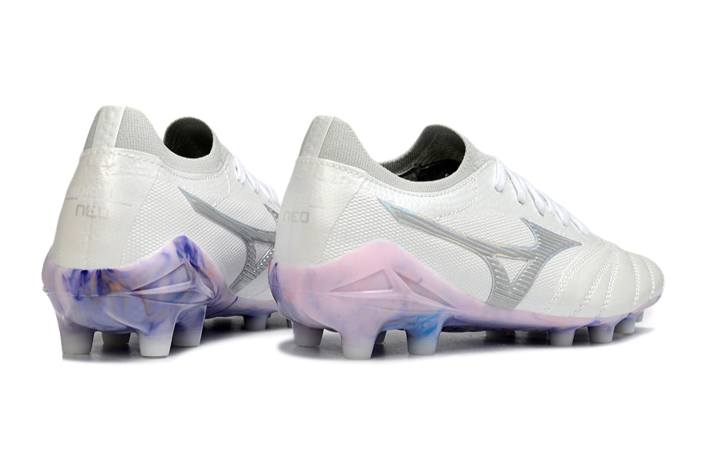 Chuteira Mizuno Morelia Neo 4 Campo - Branco/Roxo