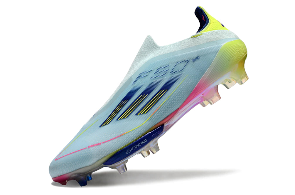 Chuteira Adidas F50+ Elite Campo - Azul claro/Rosa/Verde