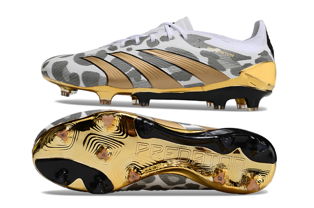 Chuteira Adidas Predator Elite Campo FG - Branco/Preto/Dourado