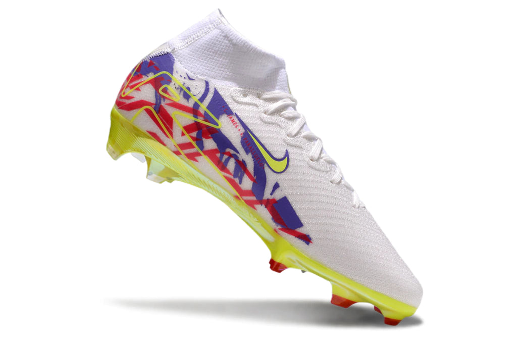 Chuteira Nike Air Zoom Mercurial Superfly 10 Elite Campo - Branco/Roxo/Verde/Vermelho