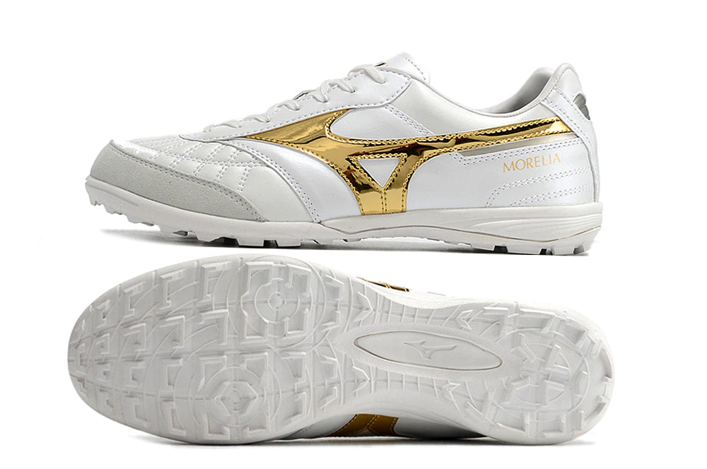Chuteira Miuzno Morelia Neo Sala Society - Branco/Dourado