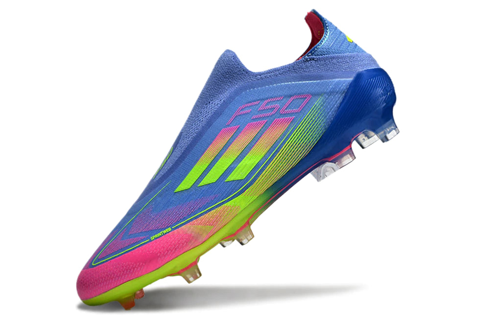 Chuteira Adidas F50+ Elite Campo - Azul/Verde/Rosa